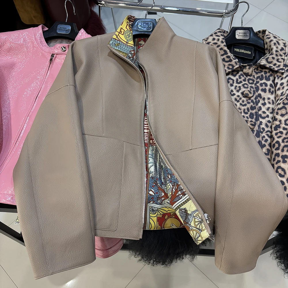 YOLOAgain Real Leather Jacket Women Genuine Sheepskin Oversized Leather Coat