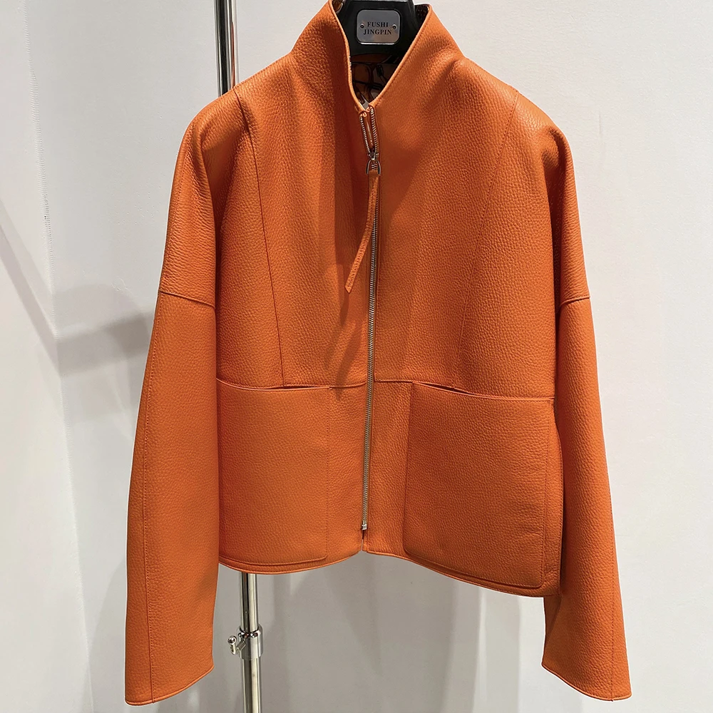 YOLOAgain Real Leather Jacket Women Genuine Sheepskin Oversized Leather Coat