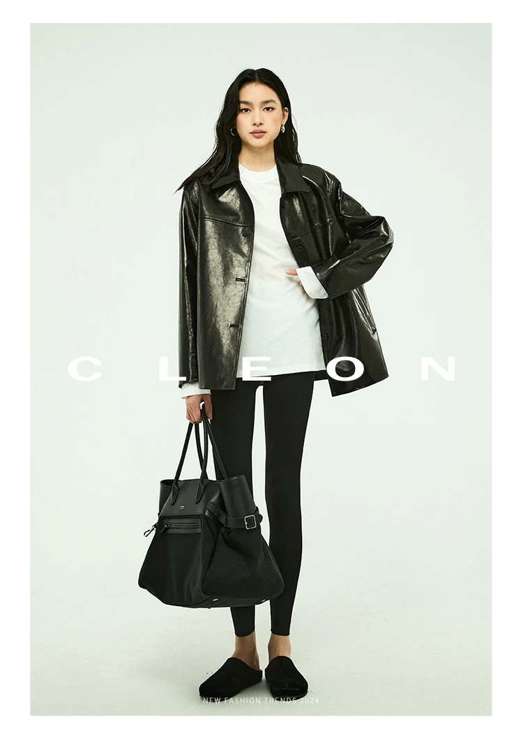 Waxed Lambskin Genuine Leather Jacket Women Retro Lapel Collar Single Breasted Real Leather Casual Spring Autumn Outerwear 2026