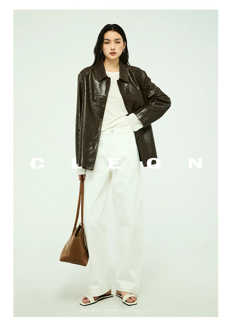 Waxed Lambskin Genuine Leather Jacket Women Retro Lapel Collar Single Breasted Real Leather Casual Spring Autumn Outerwear 2026