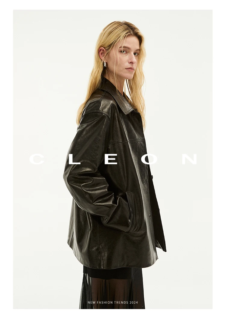 Waxed Lambskin Genuine Leather Jacket Women Retro Lapel Collar Single Breasted Real Leather Casual Spring Autumn Outerwear 2026