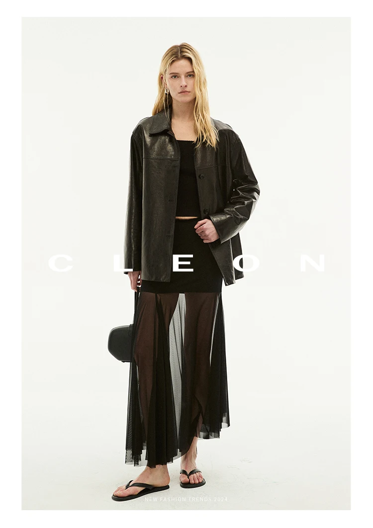 Waxed Lambskin Genuine Leather Jacket Women Retro Lapel Collar Single Breasted Real Leather Casual Spring Autumn Outerwear 2026