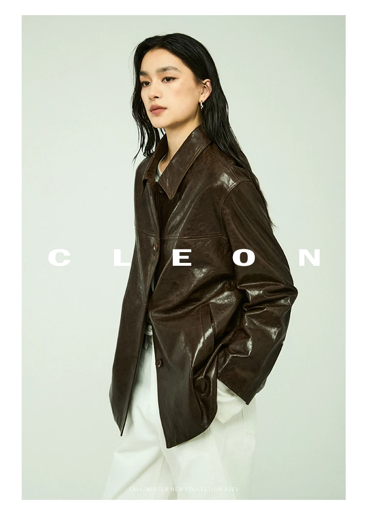 Waxed Lambskin Genuine Leather Jacket Women Retro Lapel Collar Single Breasted Real Leather Casual Spring Autumn Outerwear 2026