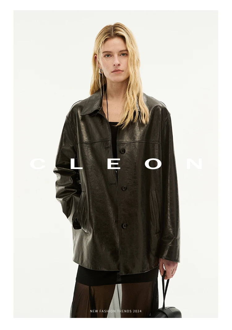 Waxed Lambskin Genuine Leather Jacket Women Retro Lapel Collar Single Breasted Real Leather Casual Spring Autumn Outerwear 2026