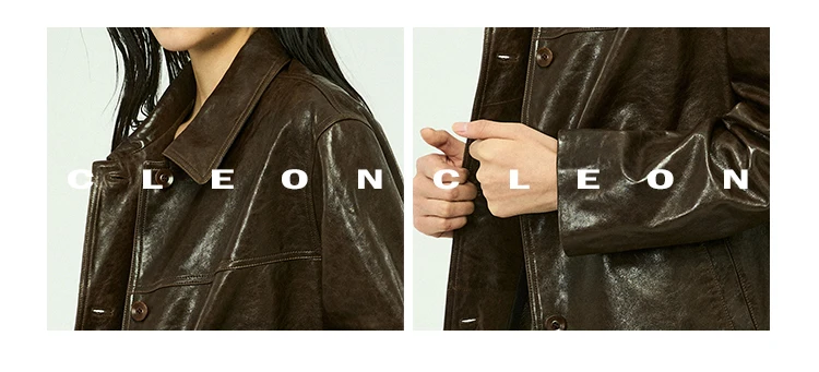 Waxed Lambskin Genuine Leather Jacket Women Retro Lapel Collar Single Breasted Real Leather Casual Spring Autumn Outerwear 2026
