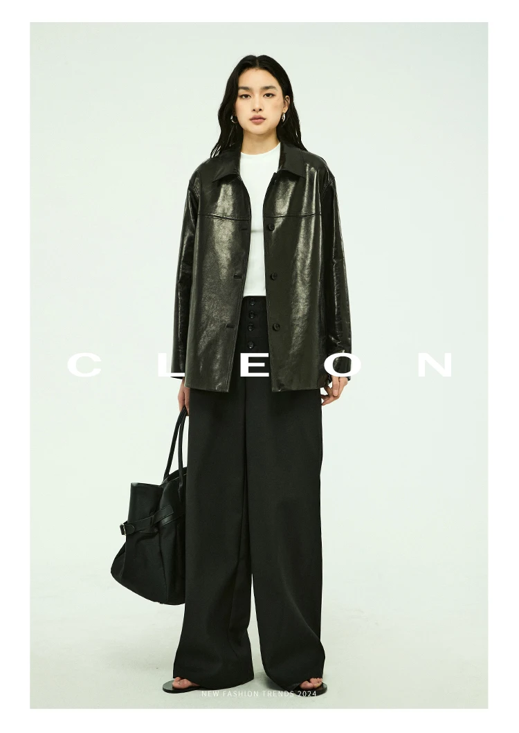 Waxed Lambskin Genuine Leather Jacket Women Retro Lapel Collar Single Breasted Real Leather Casual Spring Autumn Outerwear 2026