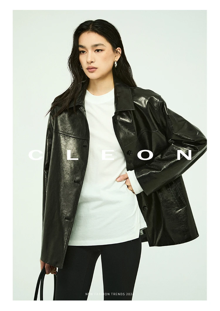 Waxed Lambskin Genuine Leather Jacket Women Retro Lapel Collar Single Breasted Real Leather Casual Spring Autumn Outerwear 2026