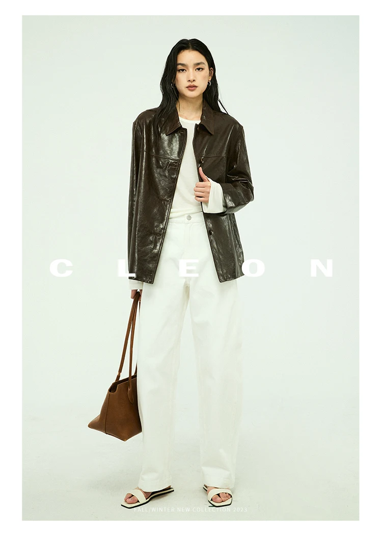 Waxed Lambskin Genuine Leather Jacket Women Retro Lapel Collar Single Breasted Real Leather Casual Spring Autumn Outerwear 2026