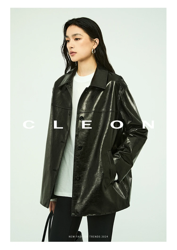 Waxed Lambskin Genuine Leather Jacket Women Retro Lapel Collar Single Breasted Real Leather Casual Spring Autumn Outerwear 2026