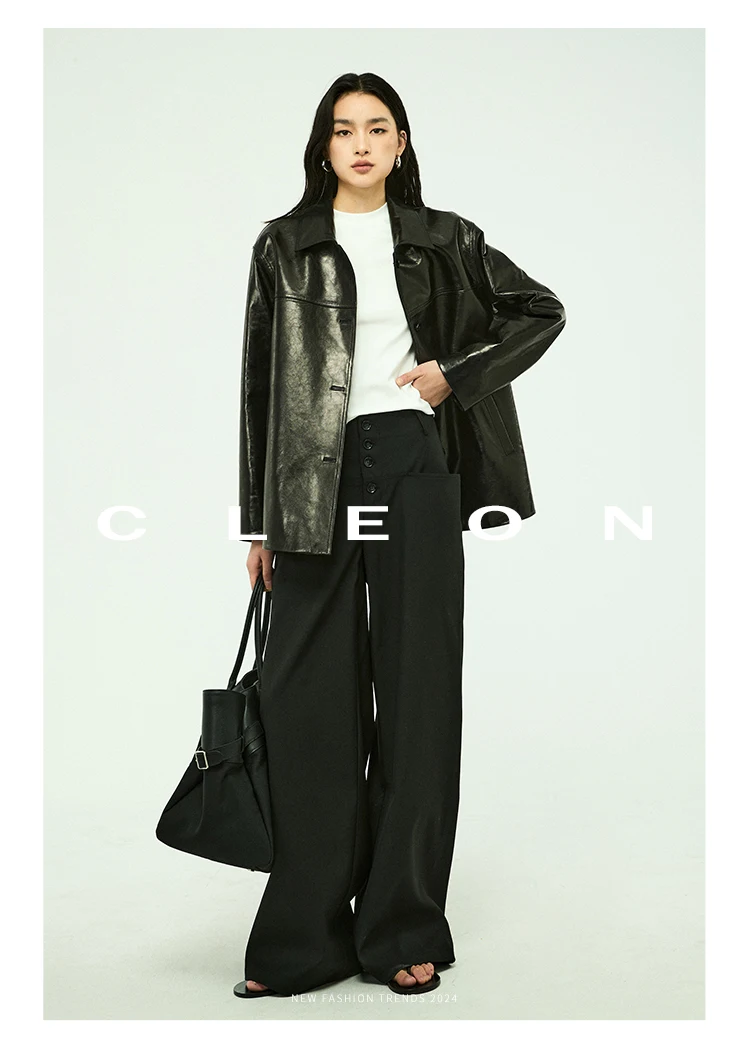 Waxed Lambskin Genuine Leather Jacket Women Retro Lapel Collar Single Breasted Real Leather Casual Spring Autumn Outerwear 2026