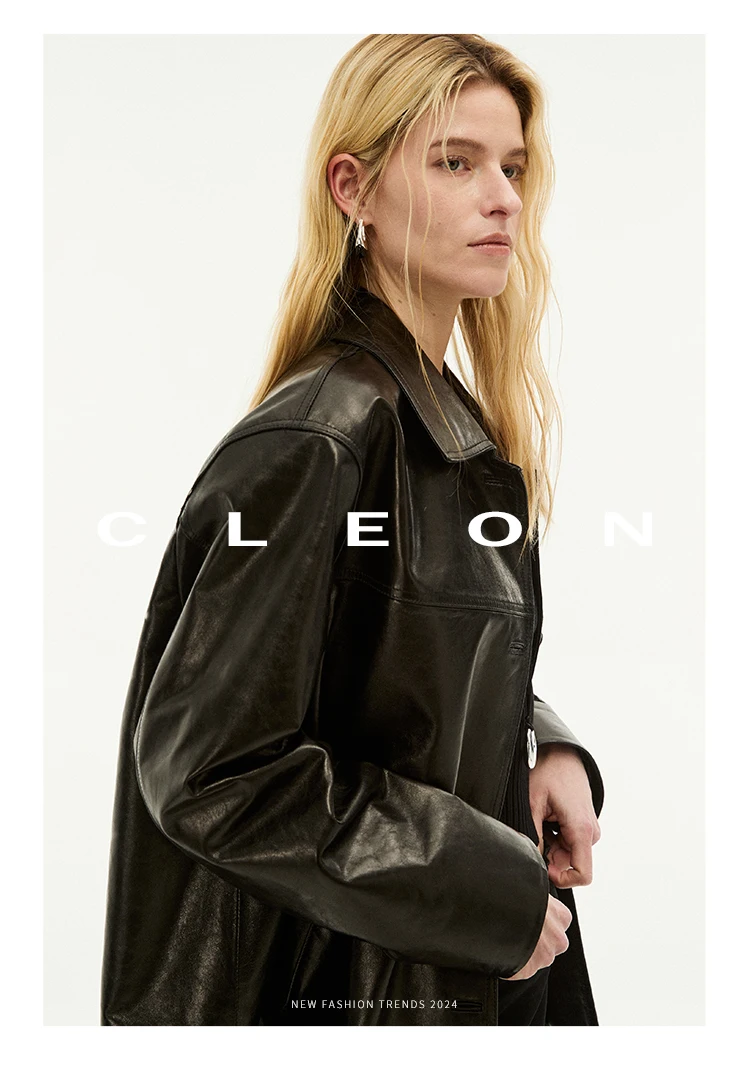 Waxed Lambskin Genuine Leather Jacket Women Retro Lapel Collar Single Breasted Real Leather Casual Spring Autumn Outerwear 2026