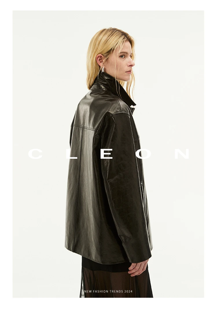 Waxed Lambskin Genuine Leather Jacket Women Retro Lapel Collar Single Breasted Real Leather Casual Spring Autumn Outerwear 2026