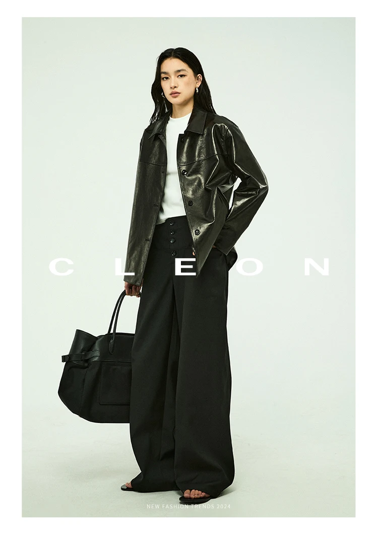 Waxed Lambskin Genuine Leather Jacket Women Retro Lapel Collar Single Breasted Real Leather Casual Spring Autumn Outerwear 2026