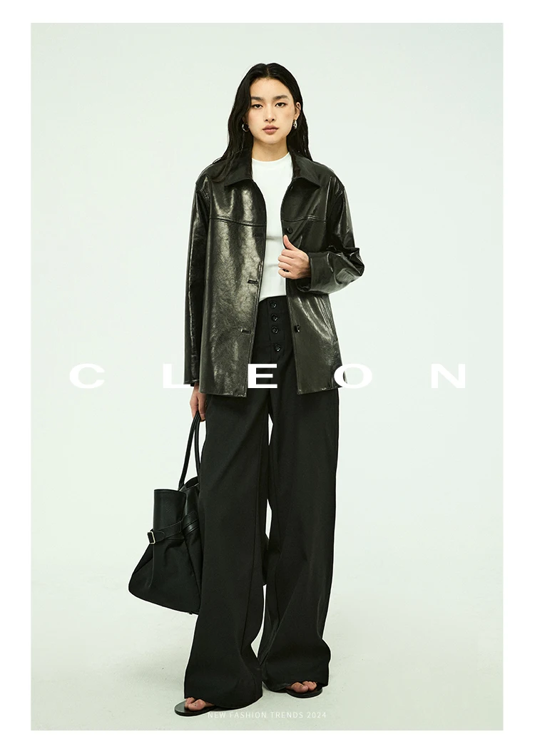 Waxed Lambskin Genuine Leather Jacket Women Retro Lapel Collar Single Breasted Real Leather Casual Spring Autumn Outerwear 2026