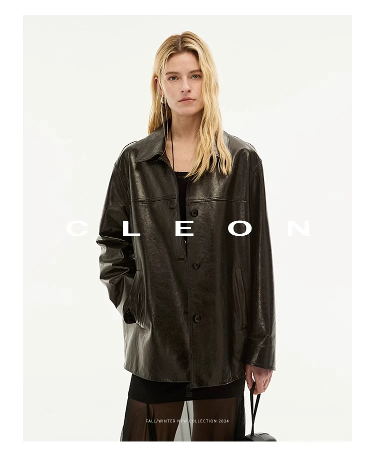 Waxed Lambskin Genuine Leather Jacket Women Retro Lapel Collar Single Breasted Real Leather Casual Spring Autumn Outerwear 2026