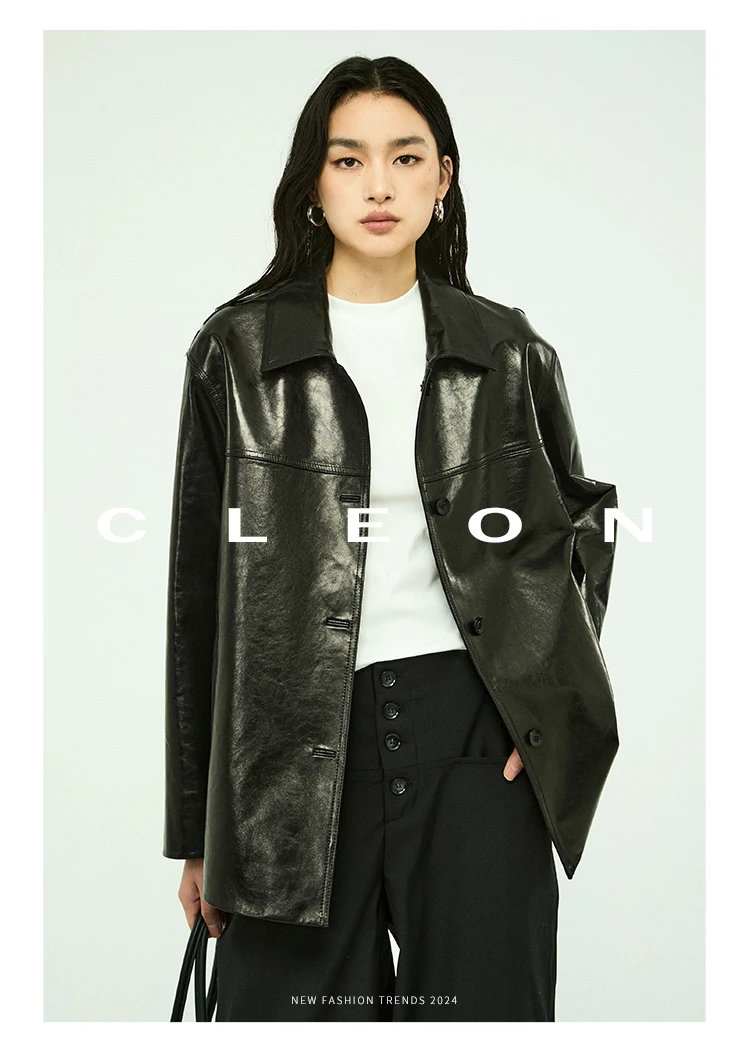 Waxed Lambskin Genuine Leather Jacket Women Retro Lapel Collar Single Breasted Real Leather Casual Spring Autumn Outerwear 2026