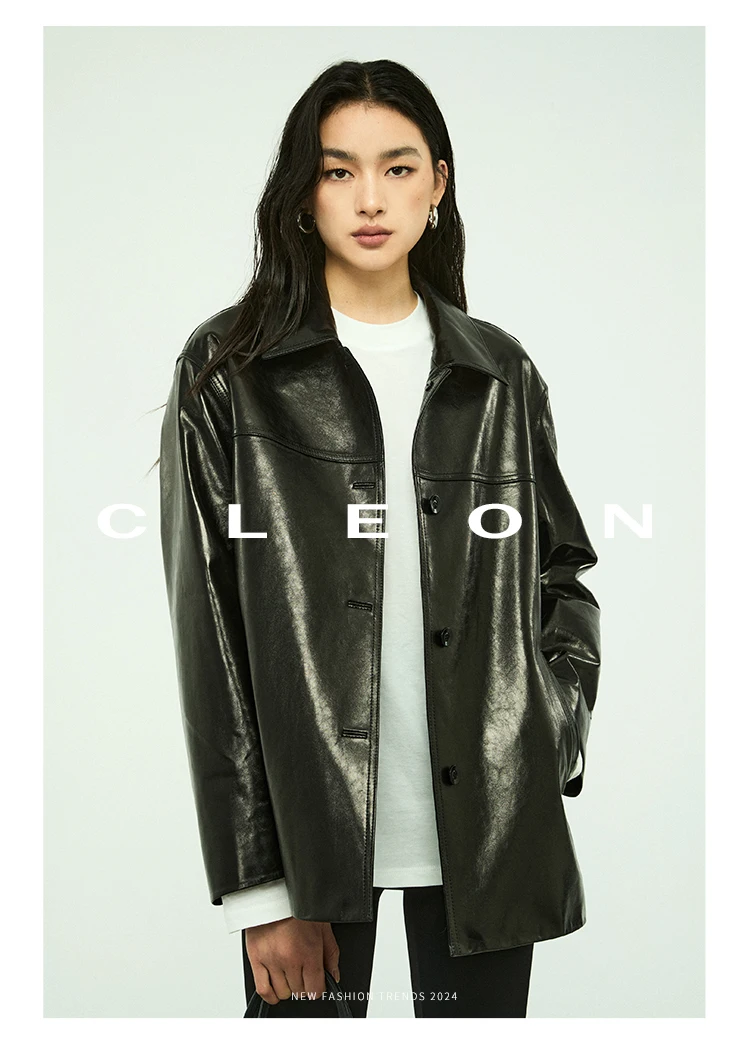 Waxed Lambskin Genuine Leather Jacket Women Retro Lapel Collar Single Breasted Real Leather Casual Spring Autumn Outerwear 2026