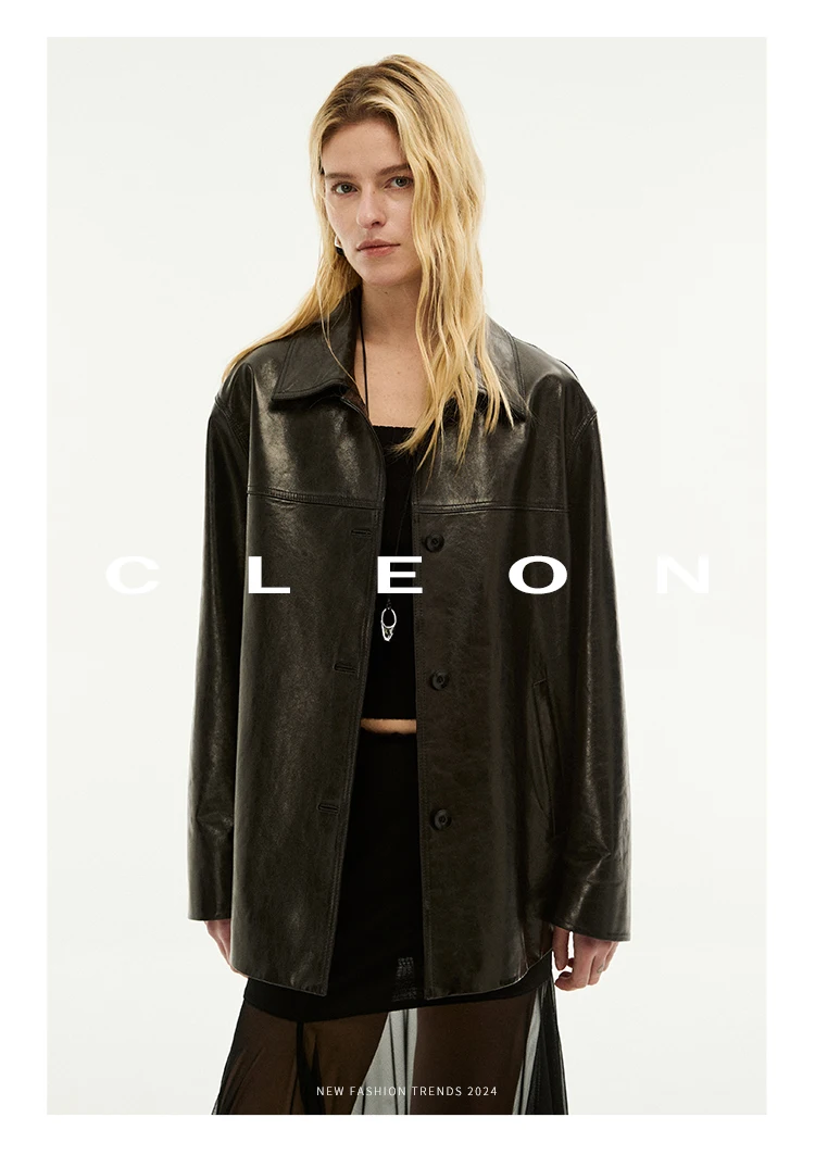 Waxed Lambskin Genuine Leather Jacket Women Retro Lapel Collar Single Breasted Real Leather Casual Spring Autumn Outerwear 2026