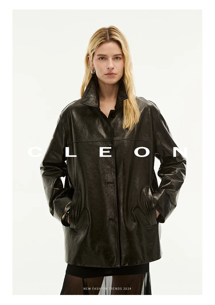 Waxed Lambskin Genuine Leather Jacket Women Retro Lapel Collar Single Breasted Real Leather Casual Spring Autumn Outerwear 2026
