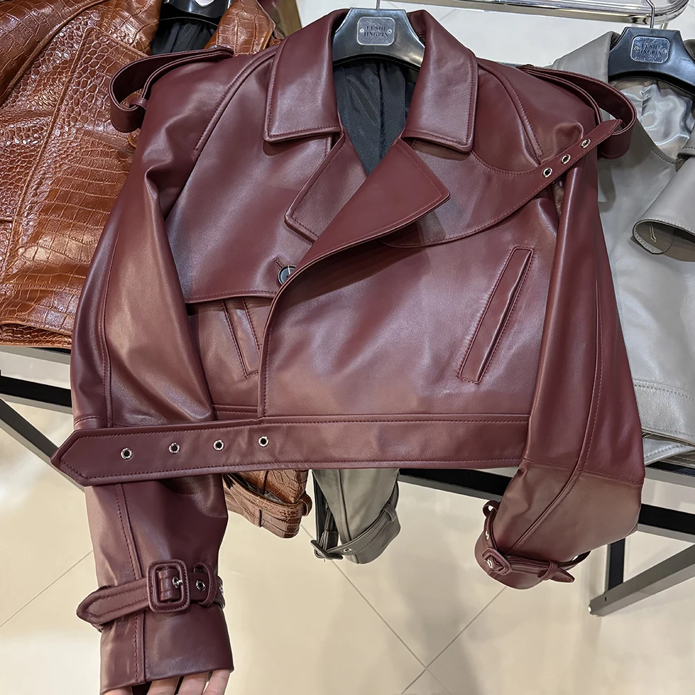 YOLOAgain Long Sleeve Dark Brown Suede Jacket Women Real Leather Jacket