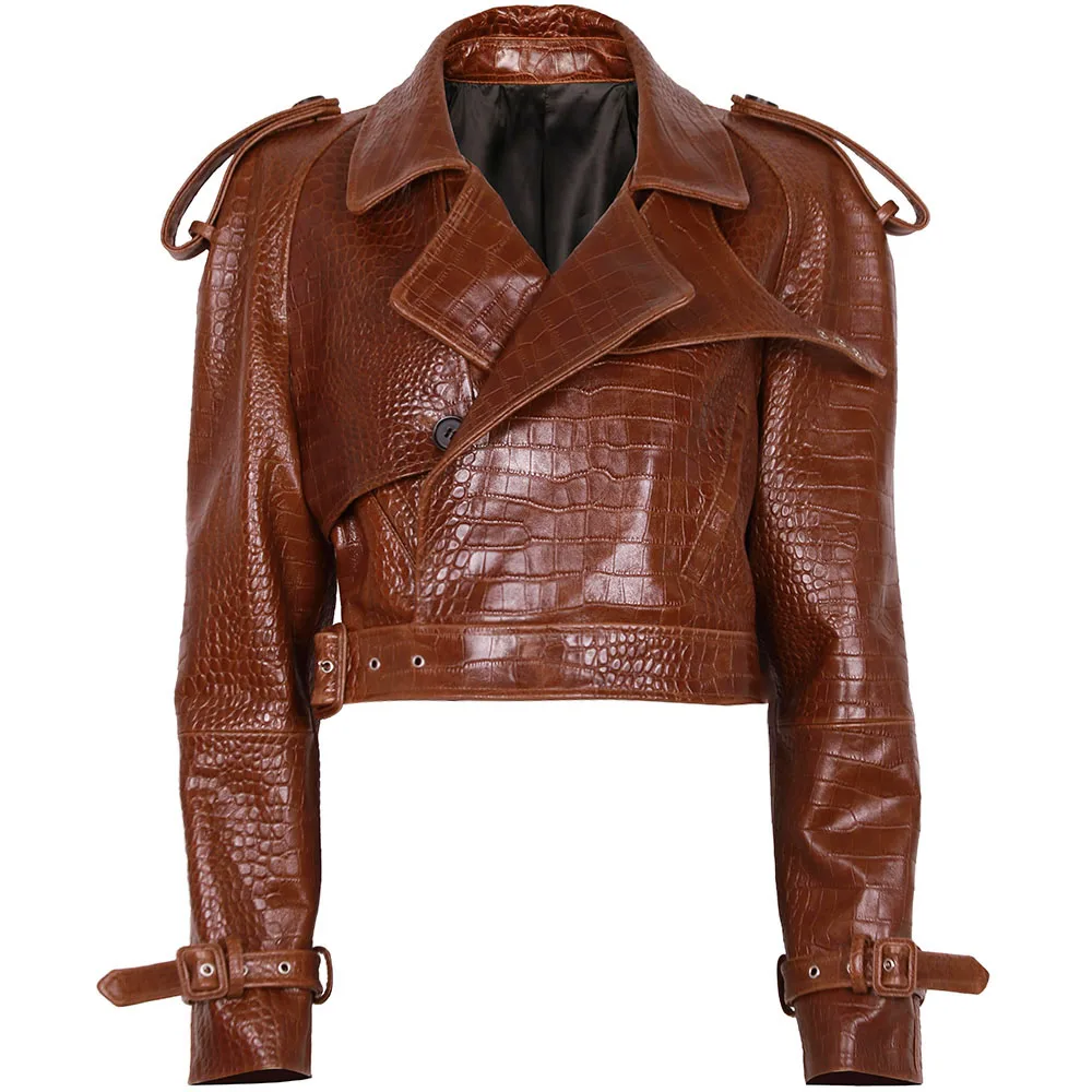 YOLOAgain Long Sleeve Dark Brown Suede Jacket Women Real Leather Jacket
