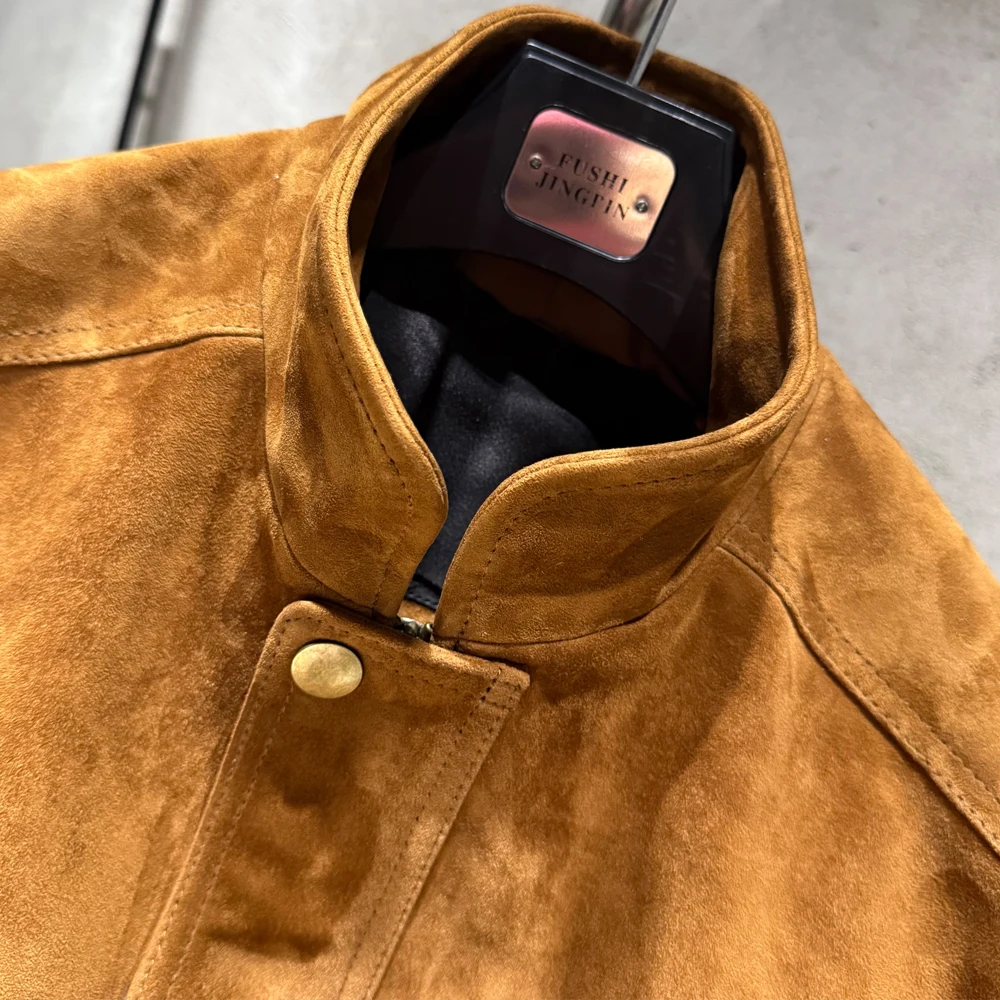 Suede Bomber Women Winter Genuine Sheep Leather Suede Coat with Big Pockets on the Body