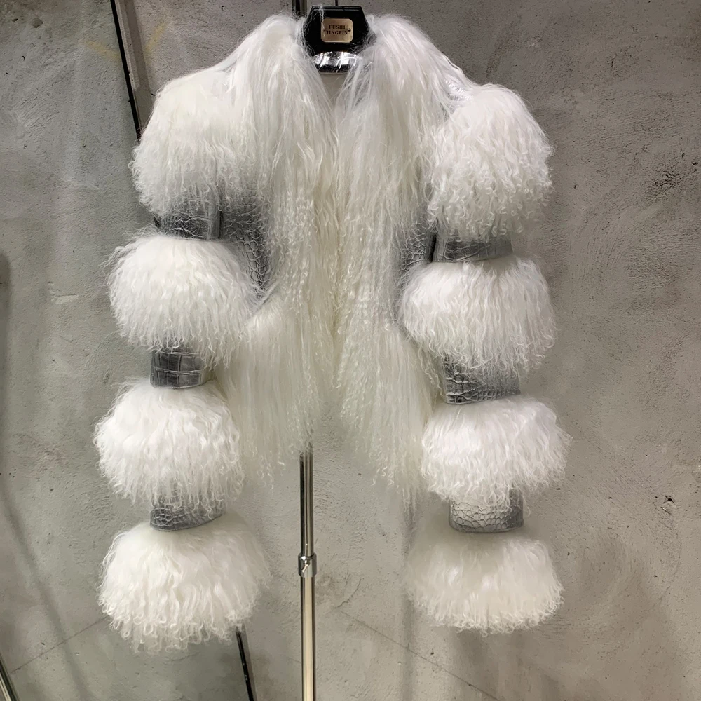 Fur Bomber Ladies New Fashion Jacket Crocdile Sheep Leather With Natural Fur 3573