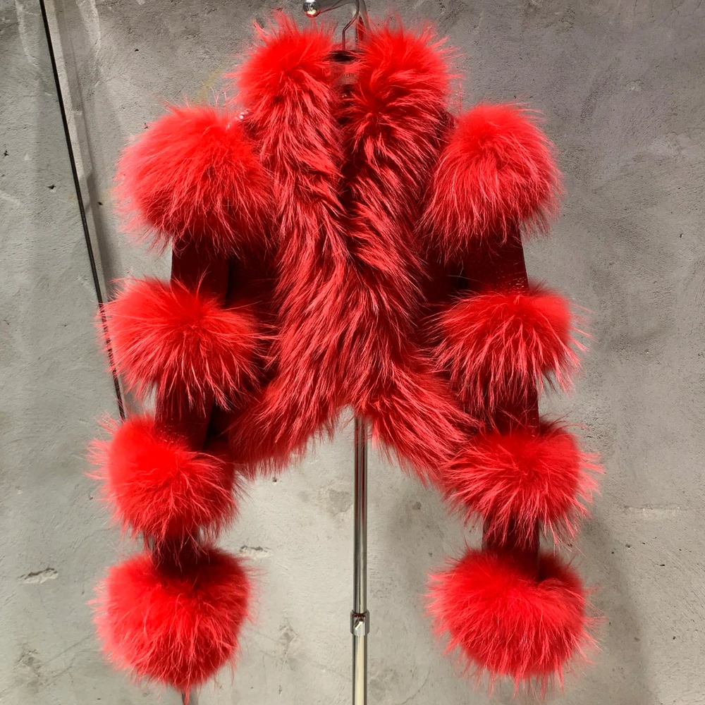Fur Bomber Ladies New Fashion Jacket Crocdile Sheep Leather With Natural Fur 3573