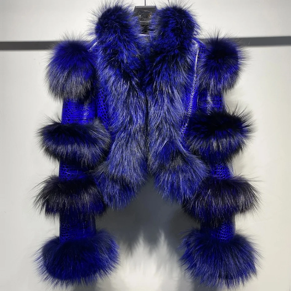 Fur Bomber Ladies New Fashion Jacket Crocdile Sheep Leather With Natural Fur 3573
