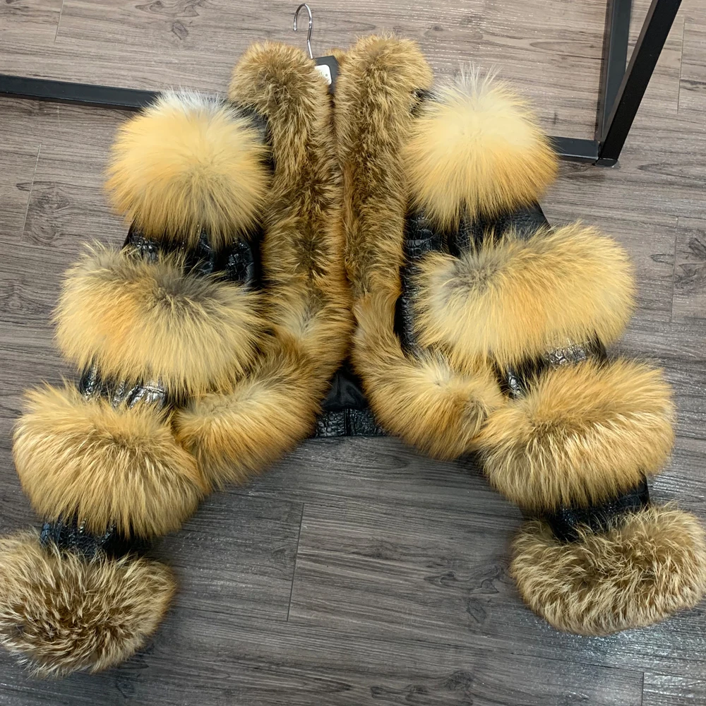 Fur Bomber Ladies New Fashion Jacket Crocdile Sheep Leather With Natural Fur 3573