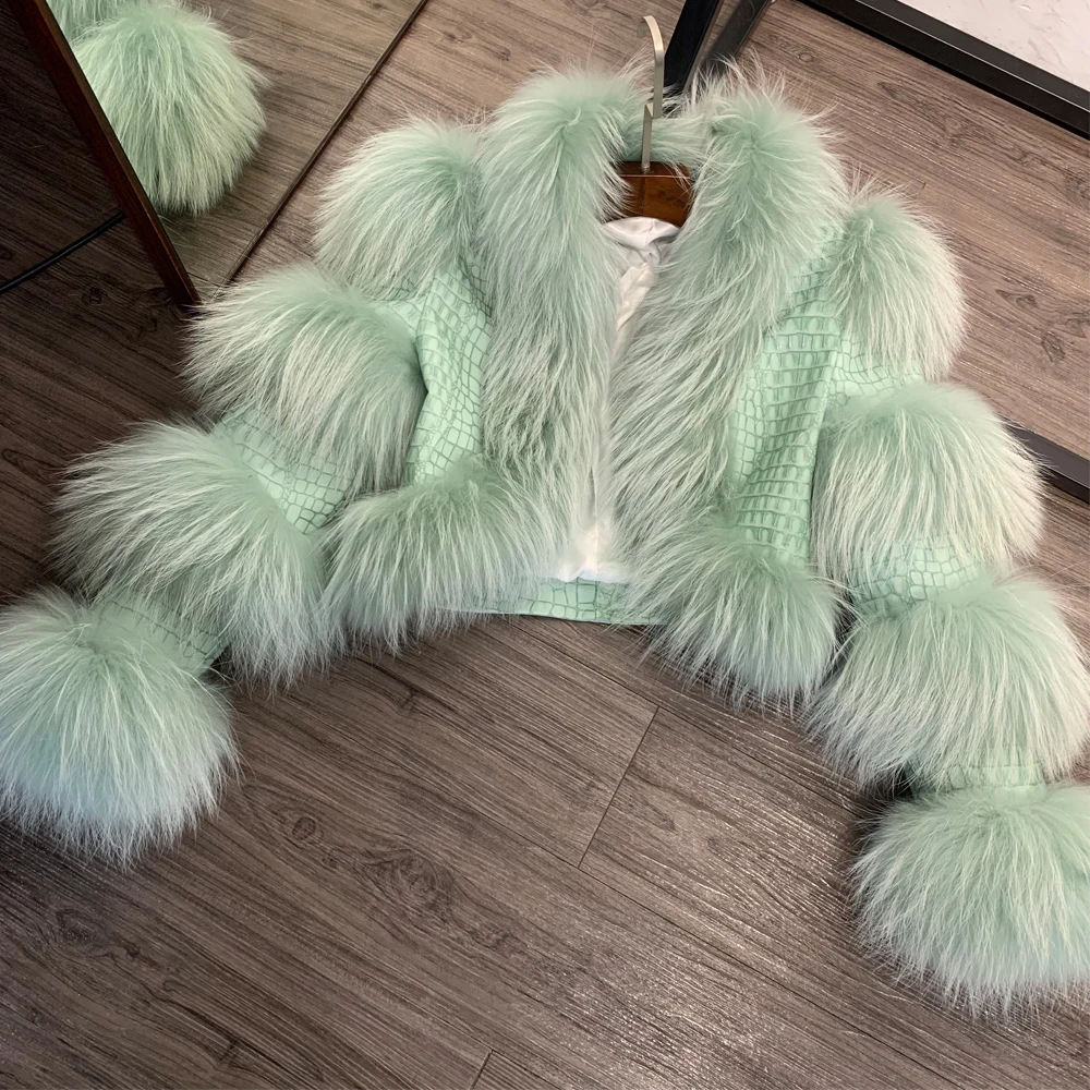 Fur Bomber Ladies New Fashion Jacket Crocdile Sheep Leather With Natural Fur 3573