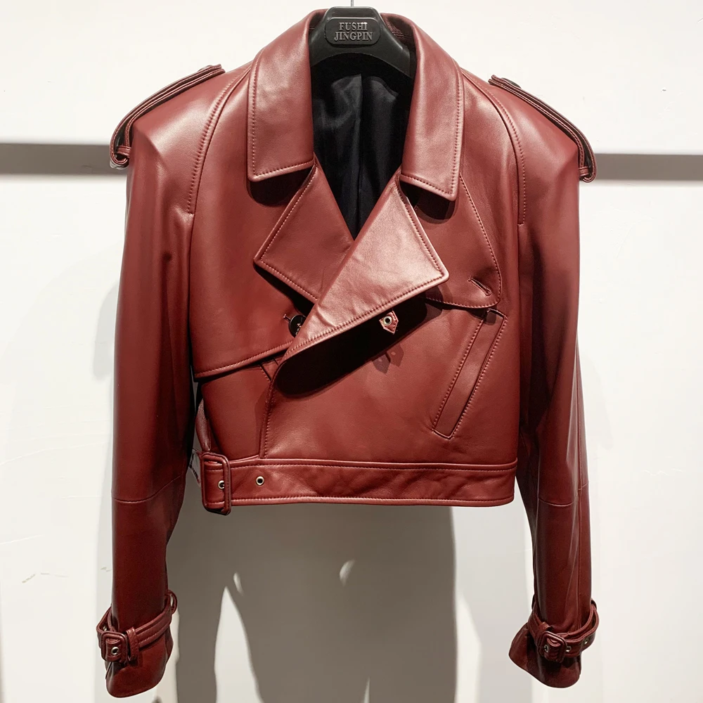 Female Leather Jacket Women Winter Genuine Sheep Leather Coat Wide Shoulder Paddad 23012