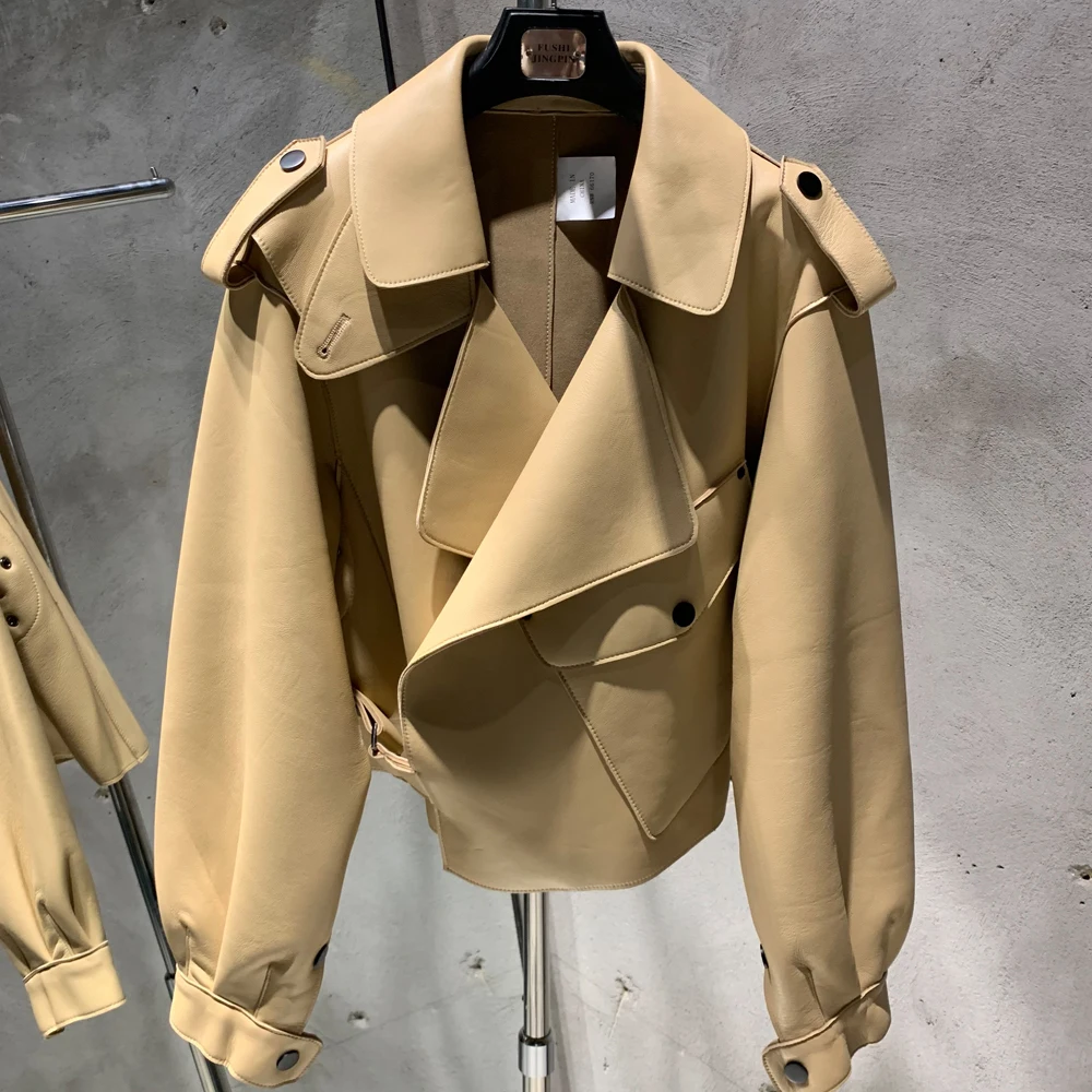 Lady Jacket Real Sheepskin Blouse Coat Women Spring and Autumn Casual Outwear 2979