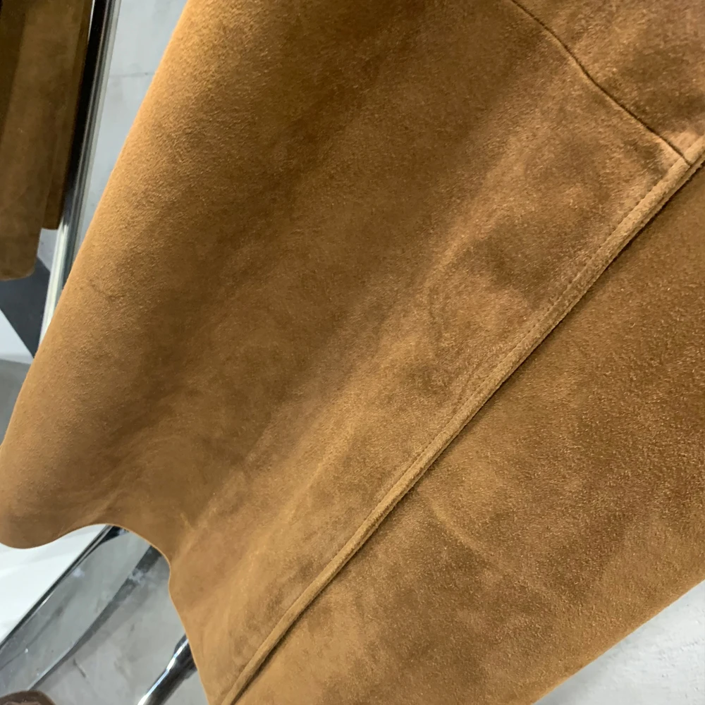 Long Suede Leather Coat Ladies Real Sheepskin Coat Genuine Sheep Leather Windbreak Long 2385