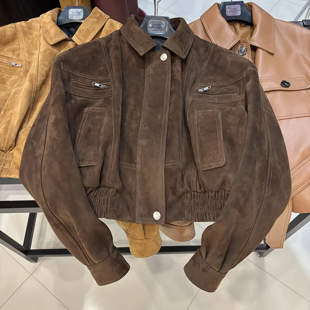 YOLOAgain 2025 Autumn Oversized Suede Jacket Women Real Leather Bomber Jacket Female