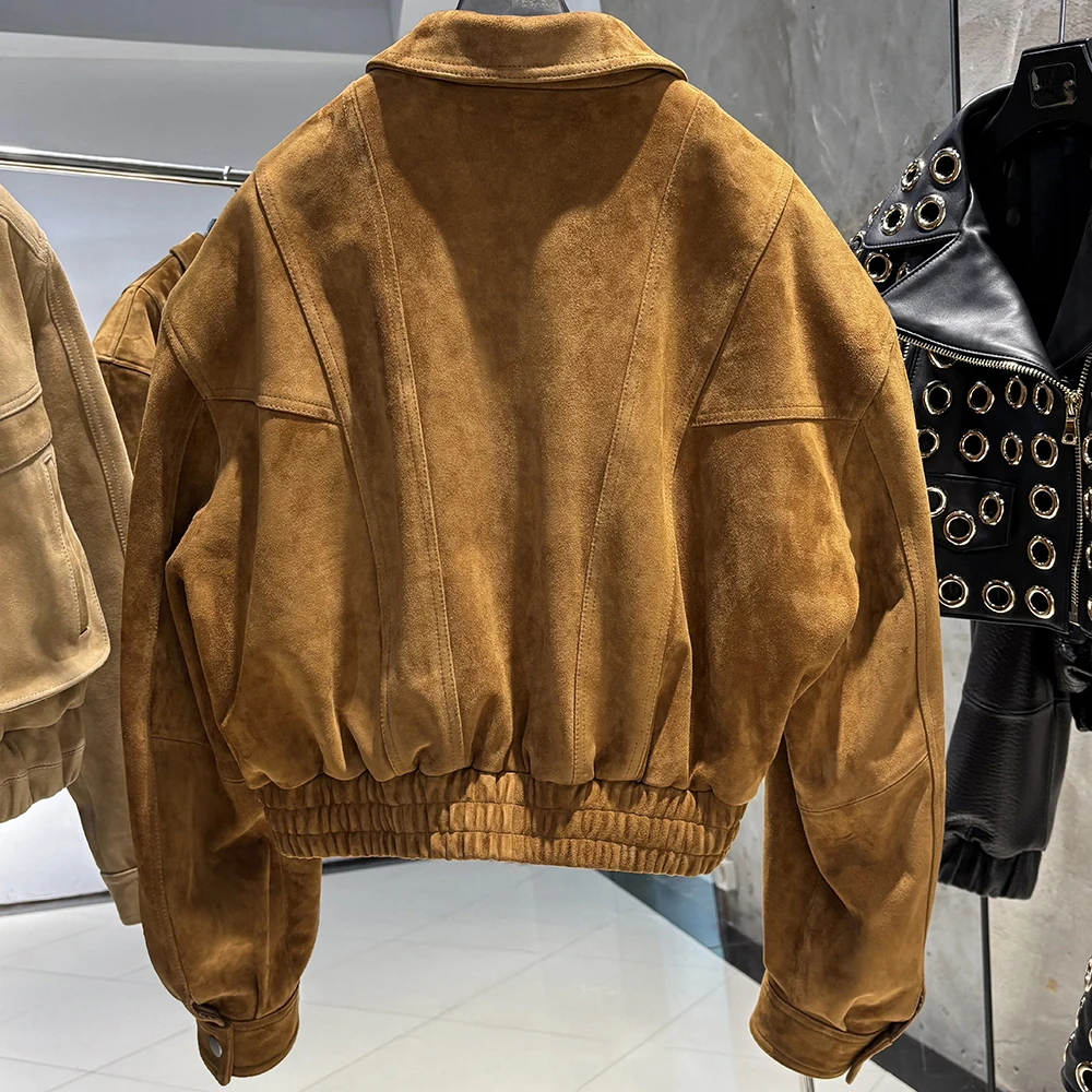 YOLOAgain 2025 Autumn Oversized Suede Jacket Women Real Leather Bomber Jacket Female