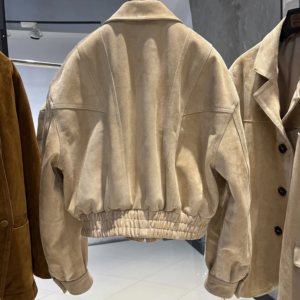 YOLOAgain 2025 Autumn Oversized Suede Jacket Women Real Leather Bomber Jacket Female