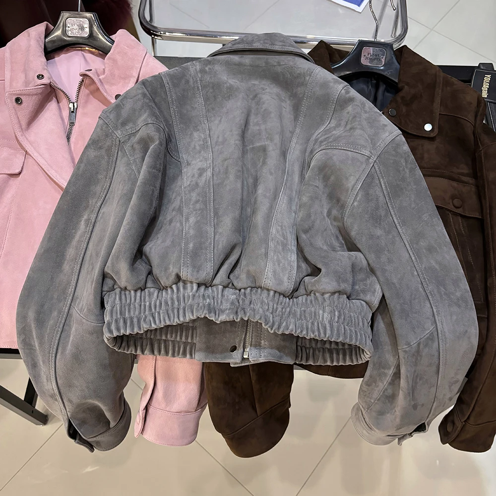 YOLOAgain 2025 Autumn Oversized Suede Jacket Women Real Leather Bomber Jacket Female