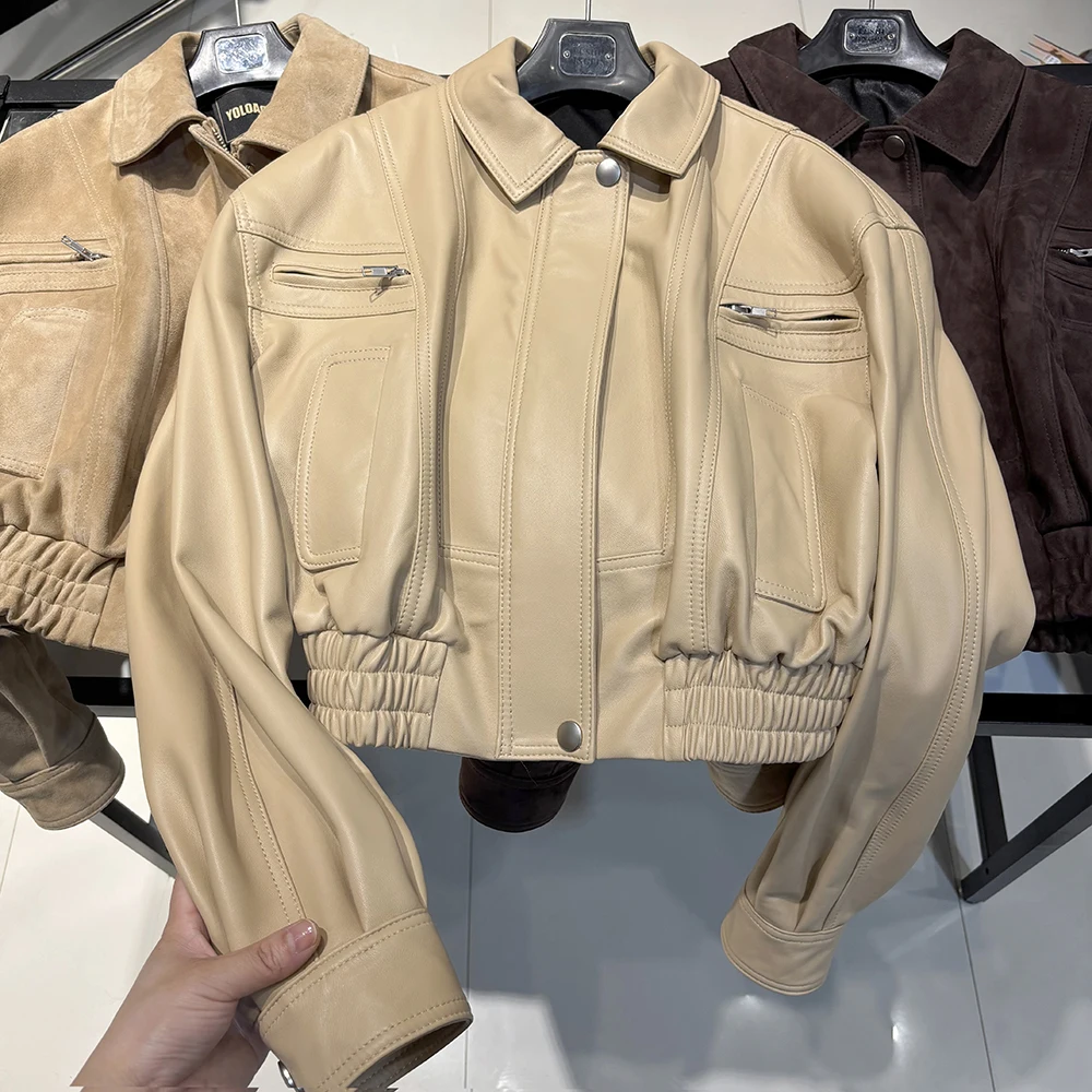 YOLOAgain 2025 Autumn Oversized Suede Jacket Women Real Leather Bomber Jacket Female