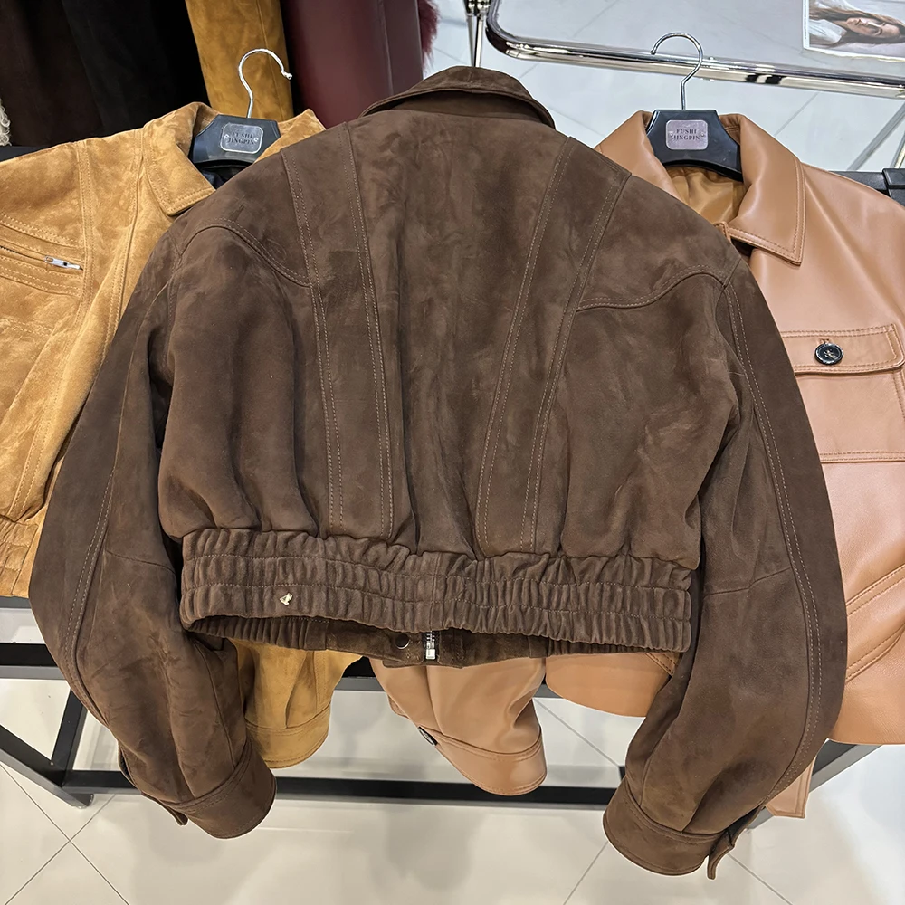 YOLOAgain 2025 Autumn Oversized Suede Jacket Women Real Leather Bomber Jacket Female