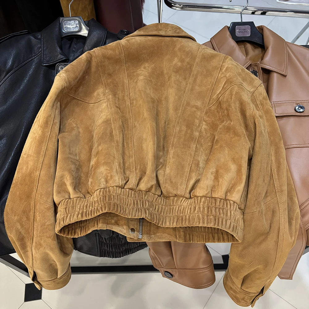 YOLOAgain 2025 Autumn Oversized Suede Jacket Women Real Leather Bomber Jacket Female