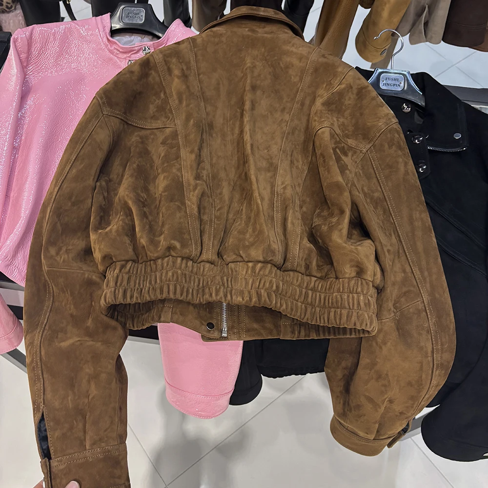 YOLOAgain 2025 Autumn Oversized Suede Jacket Women Real Leather Bomber Jacket Female