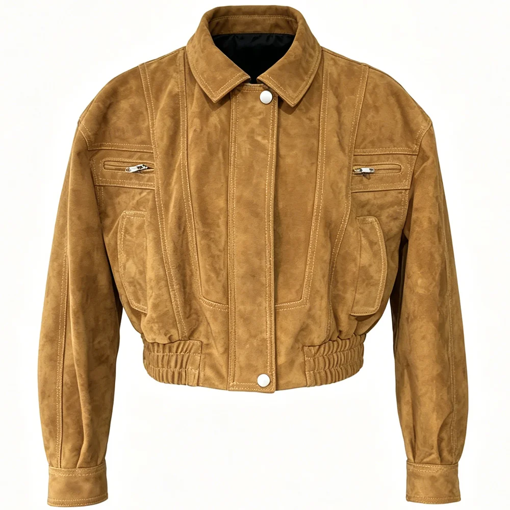YOLOAgain 2025 Autumn Oversized Suede Jacket Women Real Leather Bomber Jacket Female