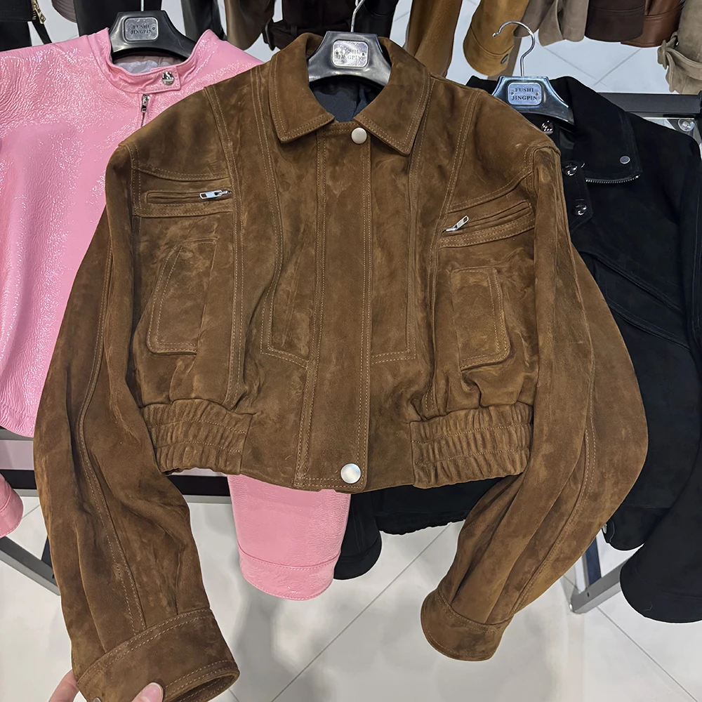 YOLOAgain 2025 Autumn Oversized Suede Jacket Women Real Leather Bomber Jacket Female