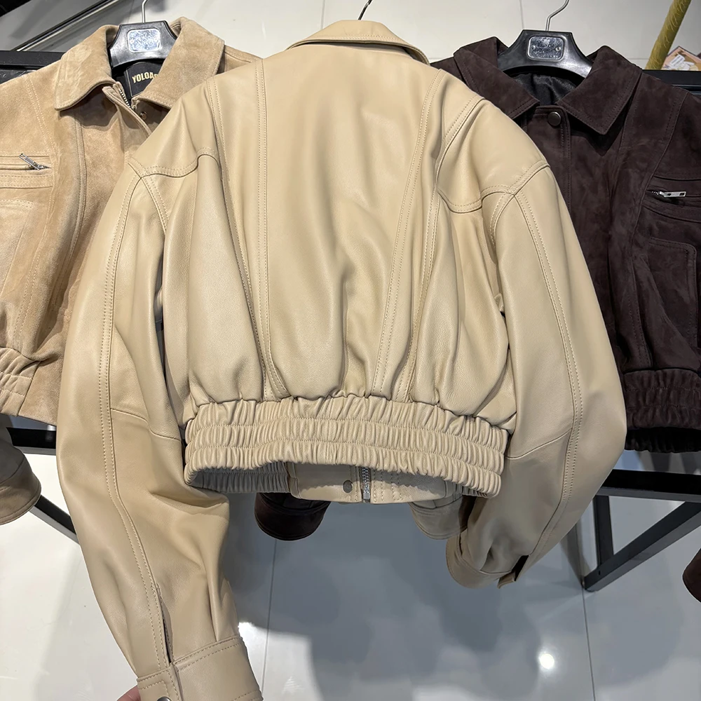 YOLOAgain 2025 Autumn Oversized Suede Jacket Women Real Leather Bomber Jacket Female