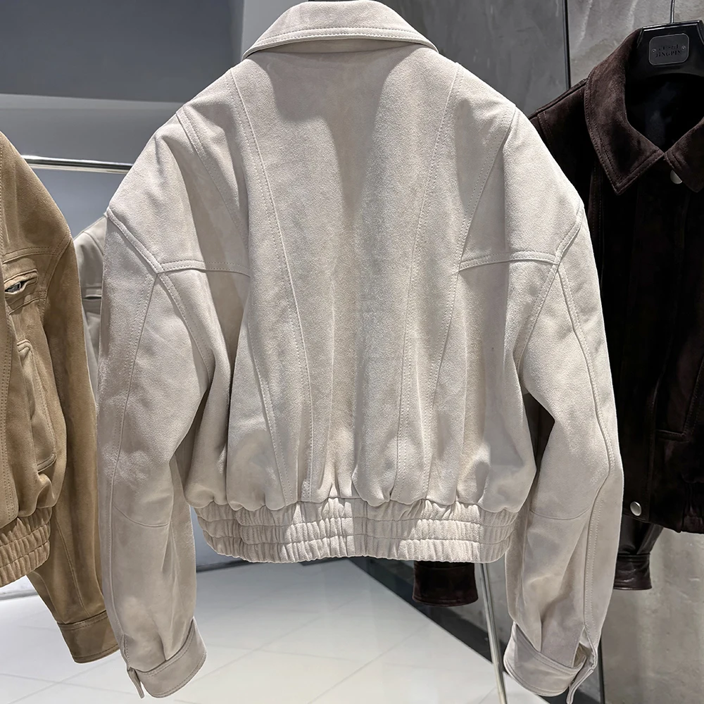 YOLOAgain 2025 Autumn Oversized Suede Jacket Women Real Leather Bomber Jacket Female