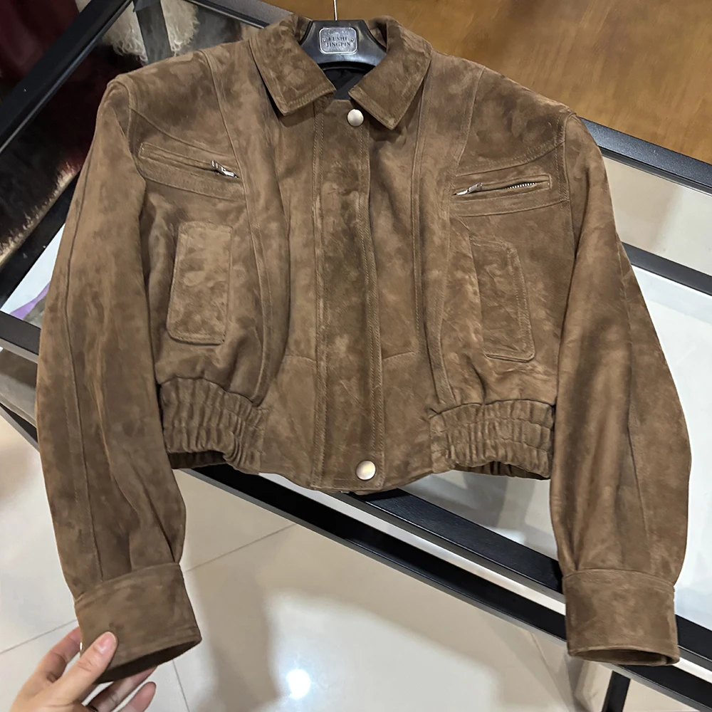 YOLOAgain 2025 Autumn Oversized Suede Jacket Women Real Leather Bomber Jacket Female