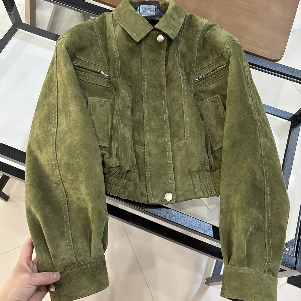 YOLOAgain 2025 Autumn Oversized Suede Jacket Women Real Leather Bomber Jacket Female