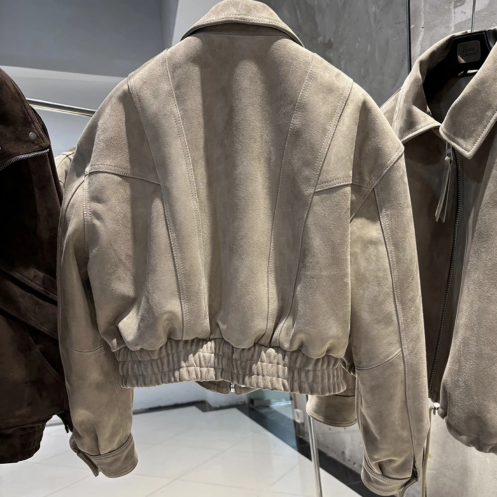 YOLOAgain 2025 Autumn Oversized Suede Jacket Women Real Leather Bomber Jacket Female