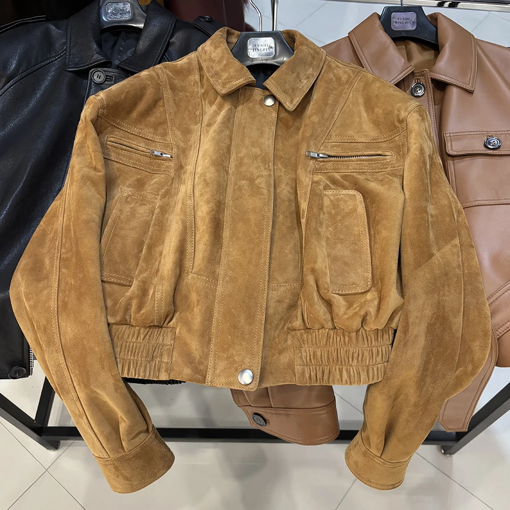 YOLOAgain 2025 Autumn Oversized Suede Jacket Women Real Leather Bomber Jacket Female